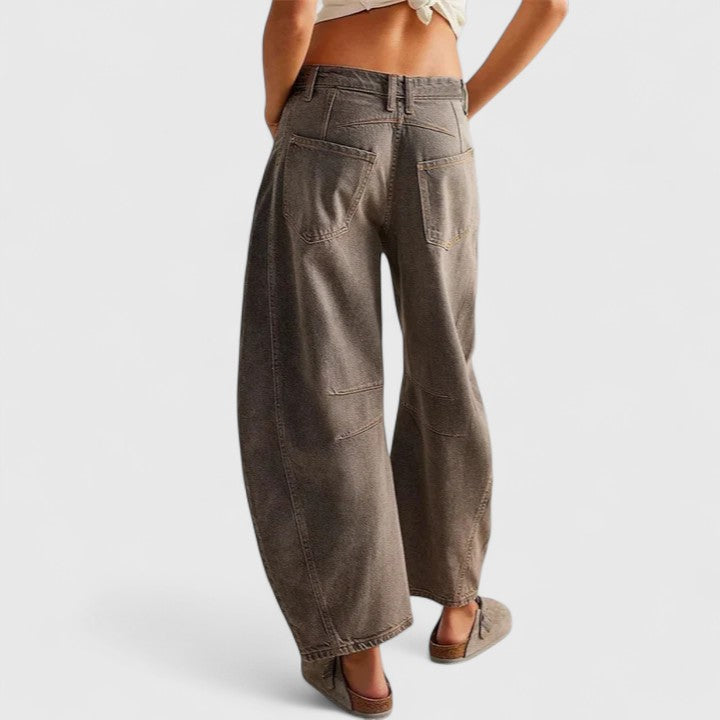 Effortless Wide Leg Barrel Jeans for Women with High Waist Curved Seam Relaxed Casual Style
