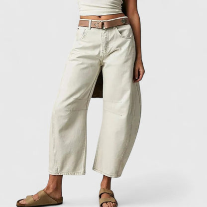 Effortless Wide Leg Barrel Jeans for Women with High Waist Curved Seam Relaxed Casual Style