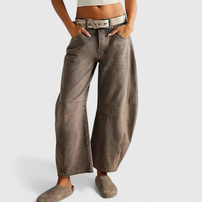 Effortless Wide Leg Barrel Jeans for Women with High Waist Curved Seam Relaxed Casual Style