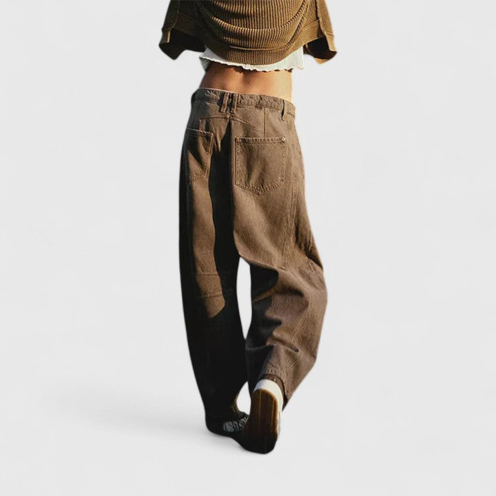 Effortless Wide Leg Barrel Jeans for Women with High Waist Curved Seam Relaxed Casual Style