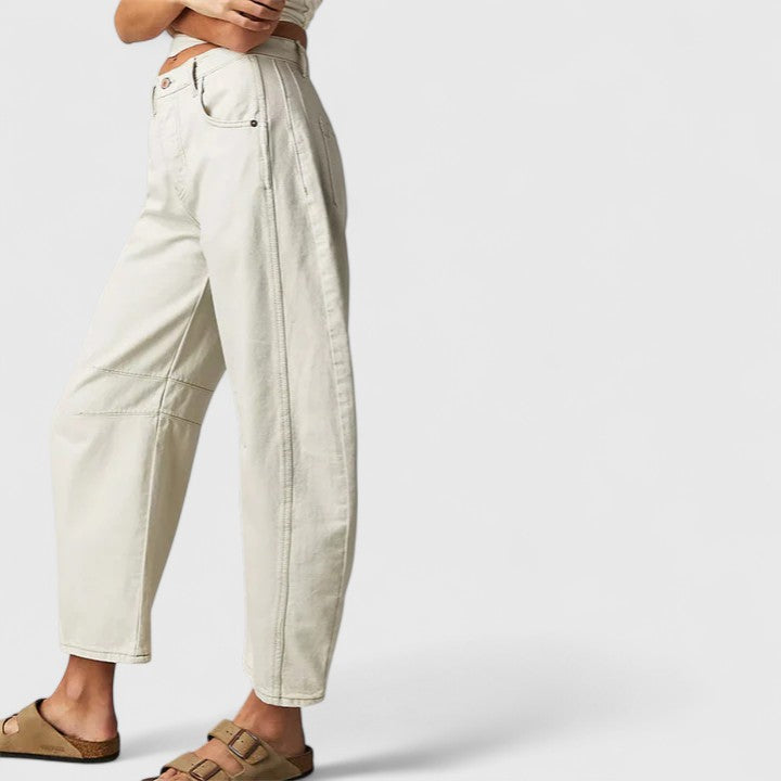 Effortless Wide Leg Barrel Jeans for Women with High Waist Curved Seam Relaxed Casual Style
