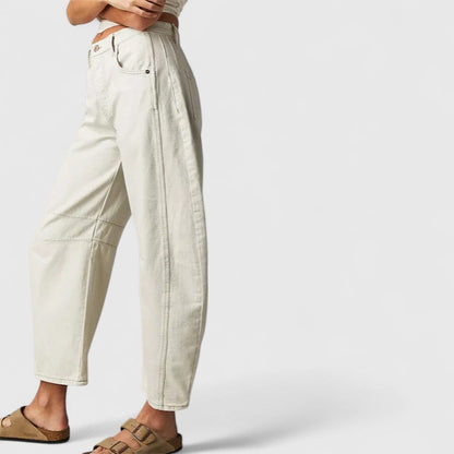 Effortless Wide Leg Barrel Jeans for Women with High Waist Curved Seam Relaxed Casual Style