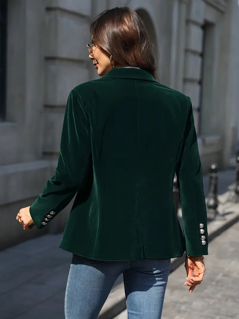 Elegant Velvet Blazer for Women with Peak Lapel Long Sleeve Single Button Tailored Style