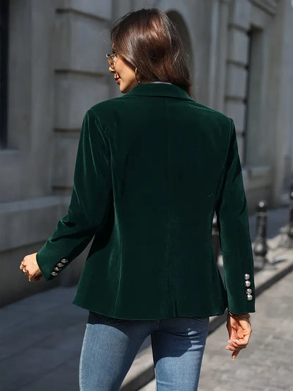 Elegant Velvet Blazer for Women with Peak Lapel Long Sleeve Single Button Tailored Style