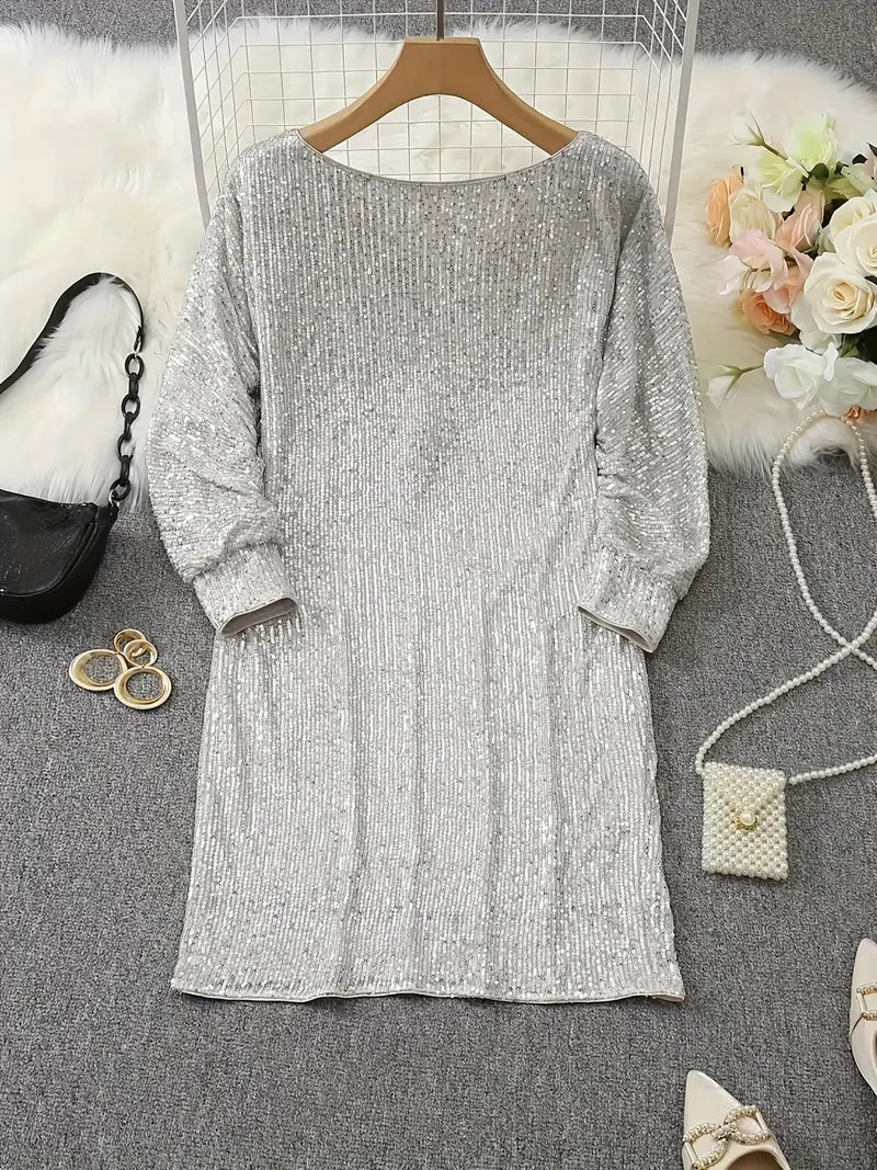 Elegant Sequin Mini Dress for Women with One Shoulder Long Sleeve Bodycon Sparkle Formal Party Style