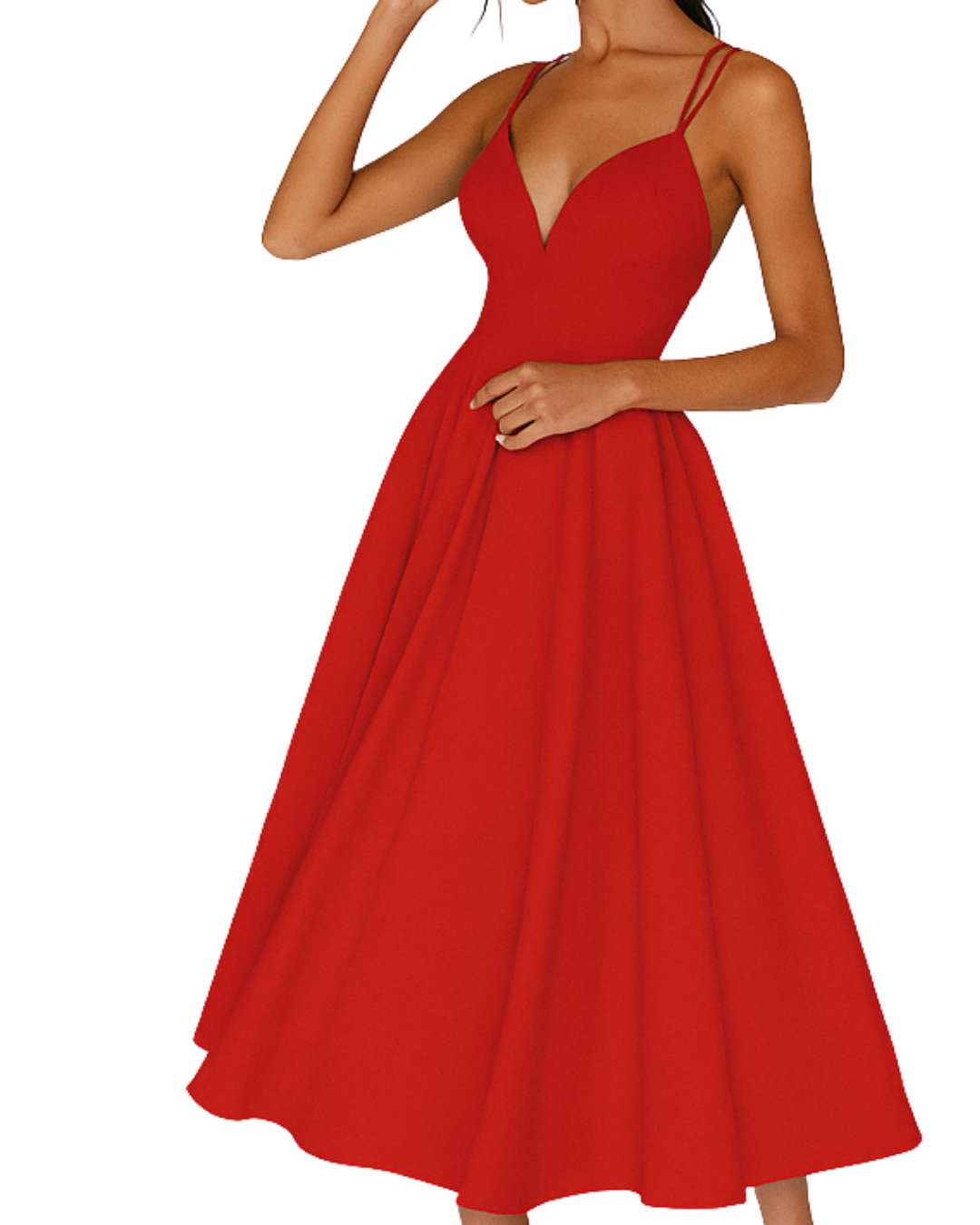 Elegant Satin Midi Dress for Women with Sweetheart Neckline Spaghetti Strap Crisscross Back Flowing Style