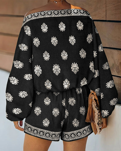 Effortless Floral Two Piece Set for Women with Off Shoulder Batwing Sleeve Boho Style