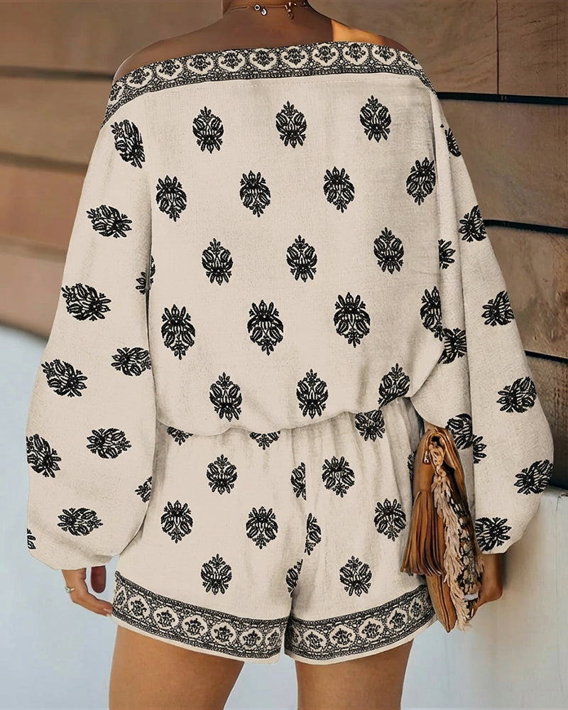 Effortless Floral Two Piece Set for Women with Off Shoulder Batwing Sleeve Boho Style
