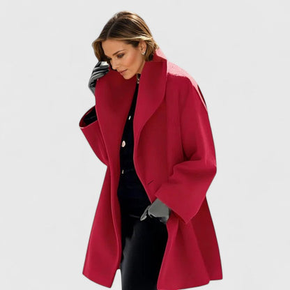 Elegant Wool Trench Coat for Women with Shawl Collar Long Sleeve Oversized Relaxed Style