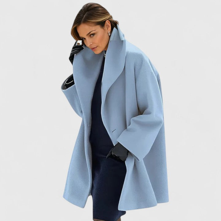 Elegant Wool Trench Coat for Women with Shawl Collar Long Sleeve Oversized Relaxed Style