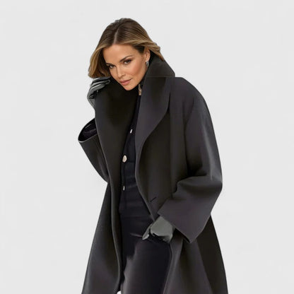 Elegant Wool Trench Coat for Women with Shawl Collar Long Sleeve Oversized Relaxed Style
