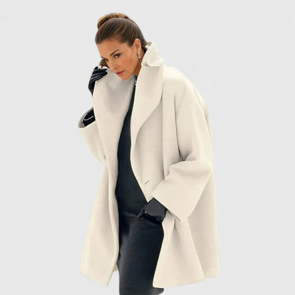 Elegant Wool Trench Coat for Women with Shawl Collar Long Sleeve Oversized Relaxed Style