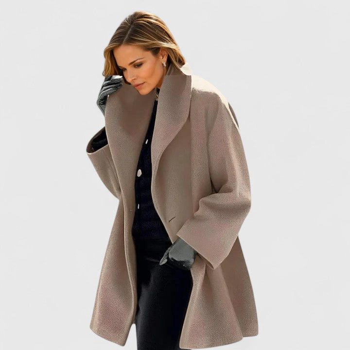 Elegant Wool Trench Coat for Women with Shawl Collar Long Sleeve Oversized Relaxed Style