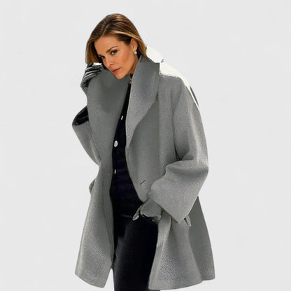 Elegant Wool Trench Coat for Women with Shawl Collar Long Sleeve Oversized Relaxed Style