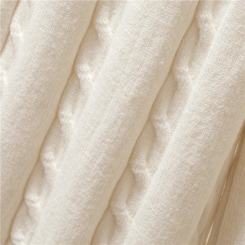 Elegant White Sherpa Vest Three Piece Set for Women with Turtleneck Sweater Wide Leg Pant Cozy Knit Style