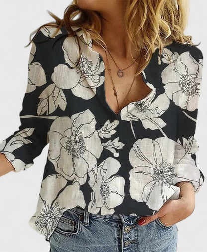 Effortless Linen Blouse for Women with V Neck Long Sleeve Button Front Relaxed Casual Style