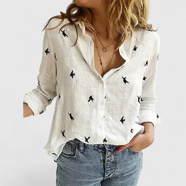 Effortless Linen Blouse for Women with V Neck Long Sleeve Button Front Relaxed Casual Style