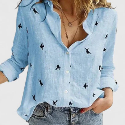 Effortless Linen Blouse for Women with V Neck Long Sleeve Button Front Relaxed Casual Style