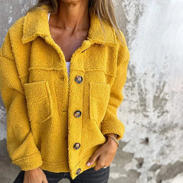 Effortless Sherpa Fleece Jacket for Women with Collar Long Sleeve Button Front Relaxed Style