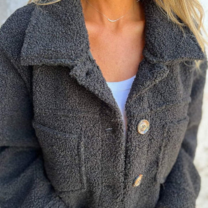 Effortless Sherpa Fleece Jacket for Women with Collar Long Sleeve Button Front Relaxed Style