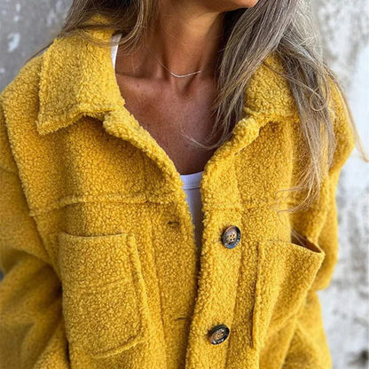 Effortless Sherpa Fleece Jacket for Women with Collar Long Sleeve Button Front Relaxed Style