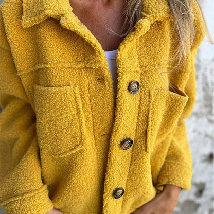 Effortless Sherpa Fleece Jacket for Women with Collar Long Sleeve Button Front Relaxed Style