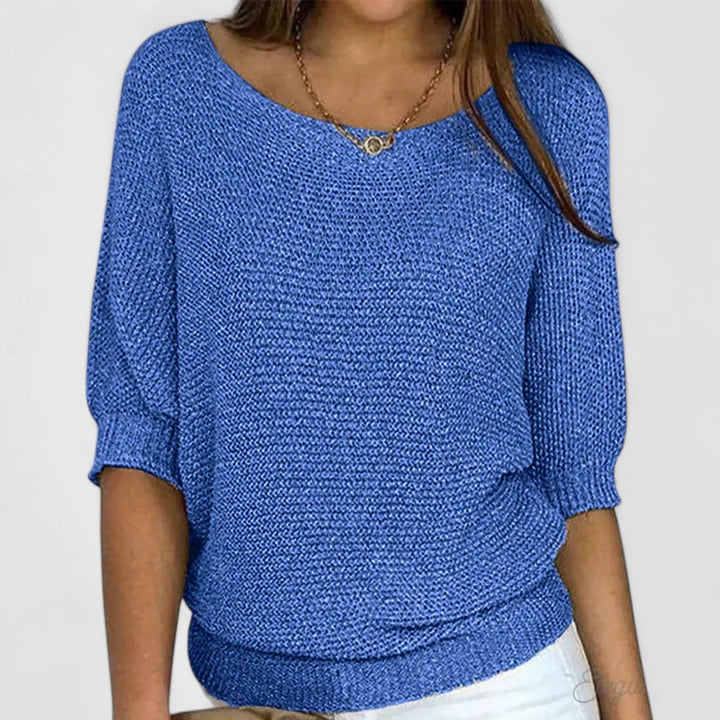 Comfortable Knit Sweater for Women with Boat Neck Batwing Sleeve Ribbed Cuff Relaxed Style