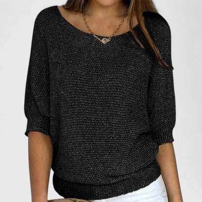 Comfortable Knit Sweater for Women with Boat Neck Batwing Sleeve Ribbed Cuff Relaxed Style