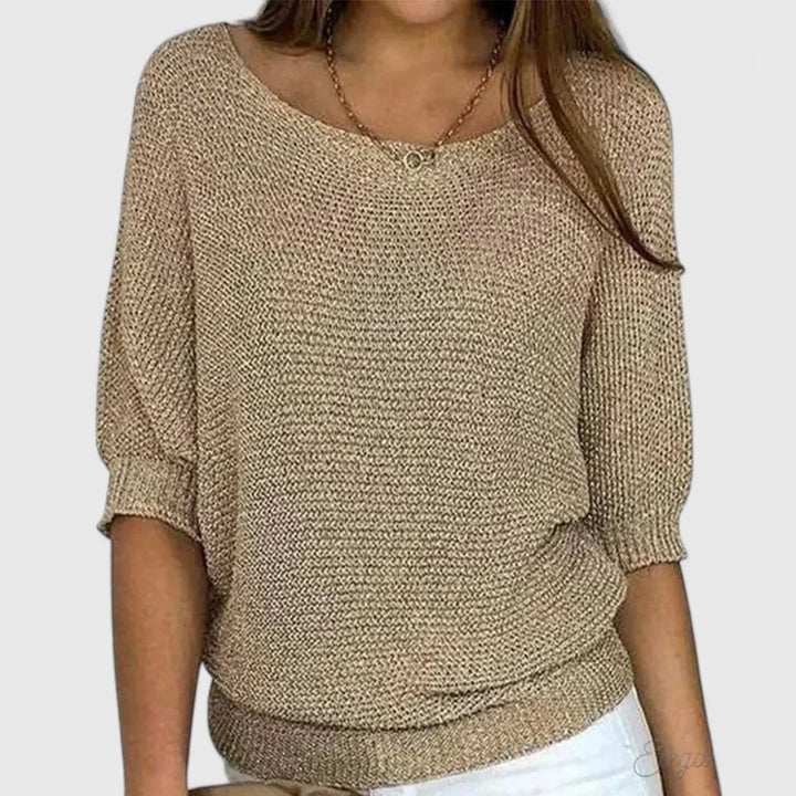 Comfortable Knit Sweater for Women with Boat Neck Batwing Sleeve Ribbed Cuff Relaxed Style