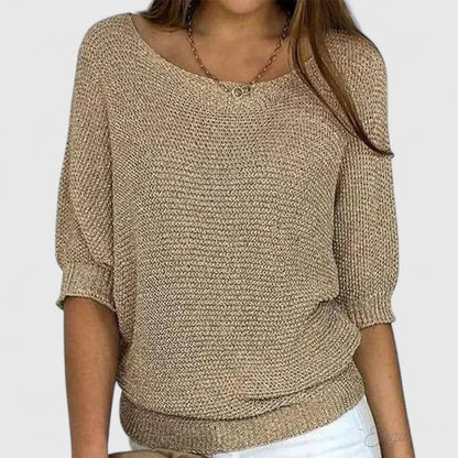 Comfortable Knit Sweater for Women with Boat Neck Batwing Sleeve Ribbed Cuff Relaxed Style