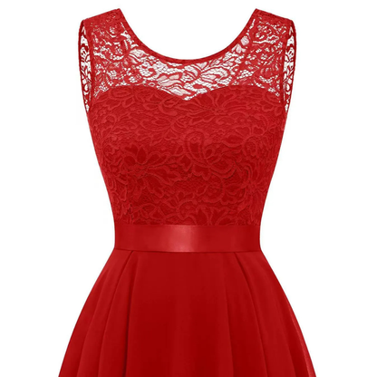 Elegant Lace High Low Dress for Women with Round Neck Sleeveless A Line Cocktail Style