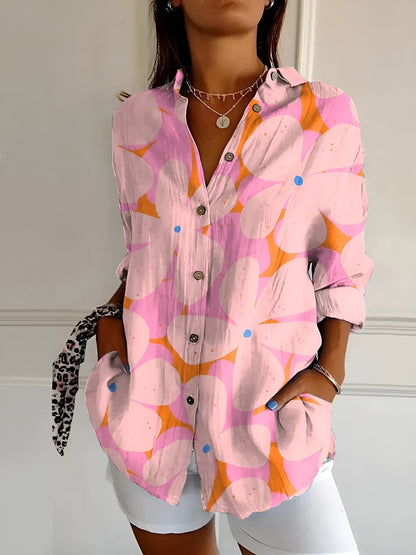 Effortless Floral Print Blouse for Women with Collar Long Sleeve Button Front Relaxed Style