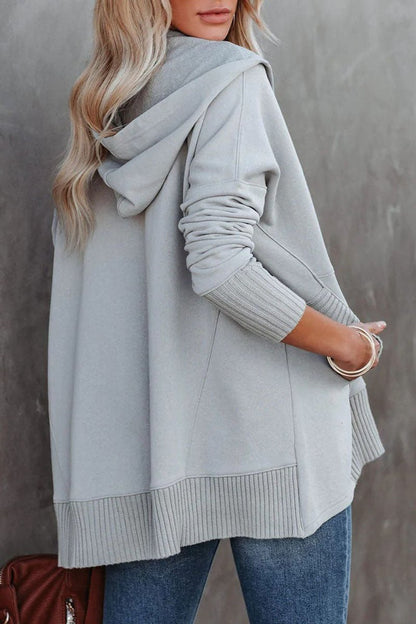 Effortless Snap Button Hoodie for Women with Long Sleeve Ribbed Cuff High Low Relaxed Style