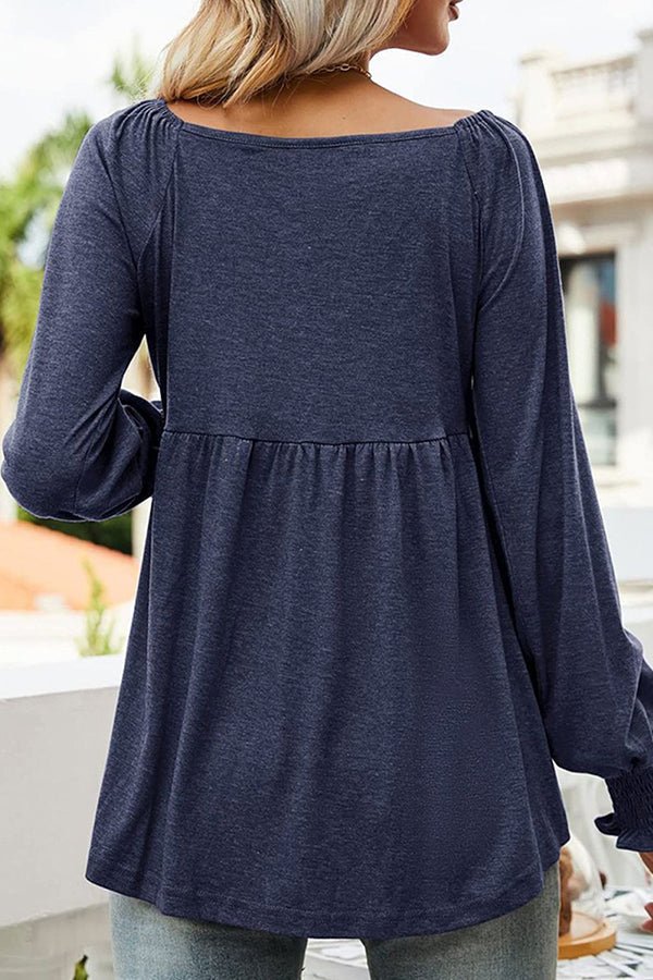Effortless Babydoll Tunic for Women with V Neck Long Sleeve Smocked Cuff Flowing Style
