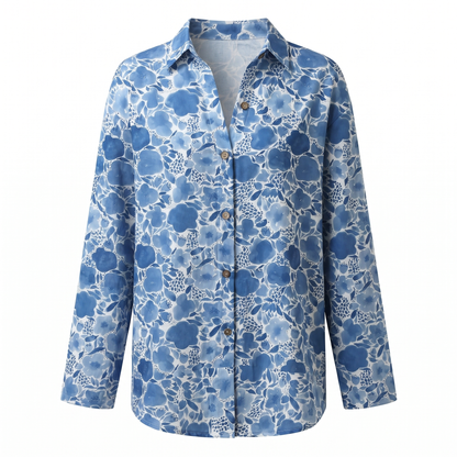 Effortless Floral Print Blouse for Women with Collar Long Sleeve Button Front Relaxed Style