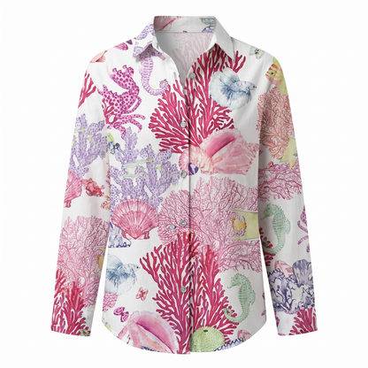 Effortless Floral Print Blouse for Women with Collar Long Sleeve Button Front Relaxed Style