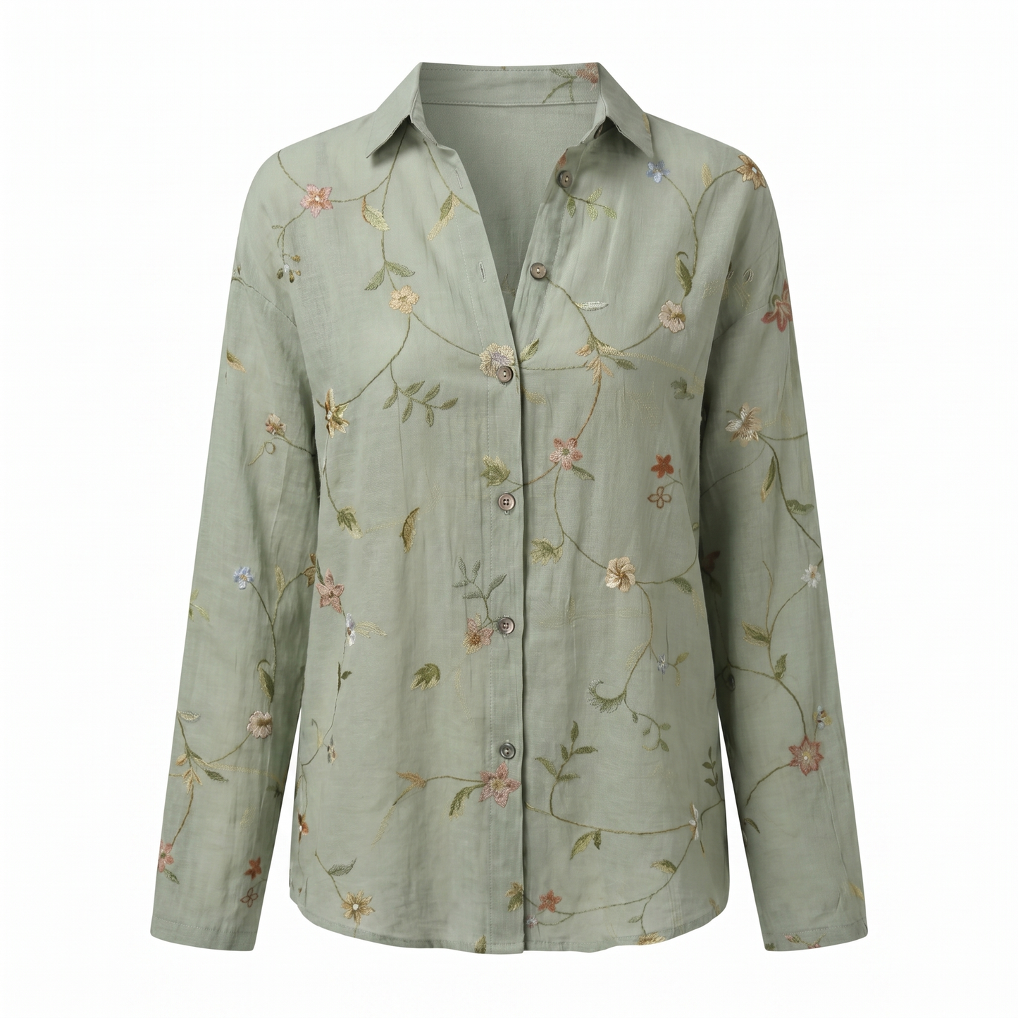 Effortless Floral Print Blouse for Women with Collar Long Sleeve Button Front Relaxed Style