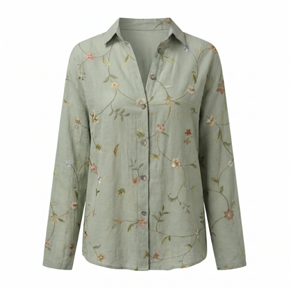 Effortless Floral Print Blouse for Women with Collar Long Sleeve Button Front Relaxed Style