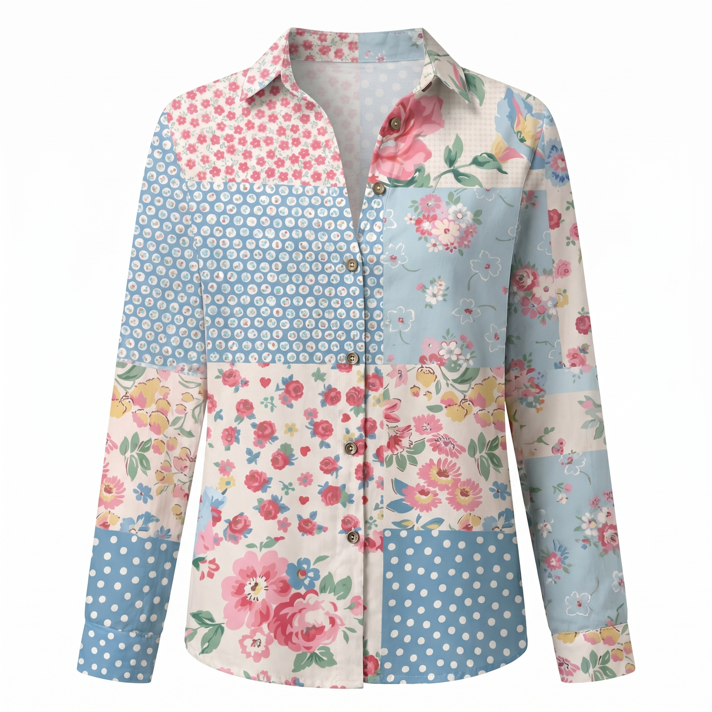 Effortless Floral Print Blouse for Women with Collar Long Sleeve Button Front Relaxed Style