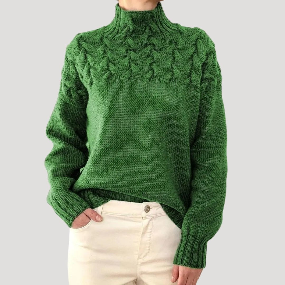 Comfortable Cable Knit Sweater for Women with High Neck Long Sleeve Relaxed Oversized Casual Style