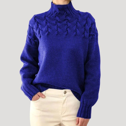 Comfortable Cable Knit Sweater for Women with High Neck Long Sleeve Relaxed Oversized Casual Style