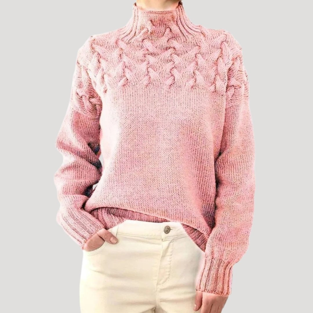 Comfortable Cable Knit Sweater for Women with High Neck Long Sleeve Relaxed Oversized Casual Style