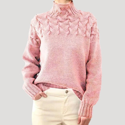 Comfortable Cable Knit Sweater for Women with High Neck Long Sleeve Relaxed Oversized Casual Style