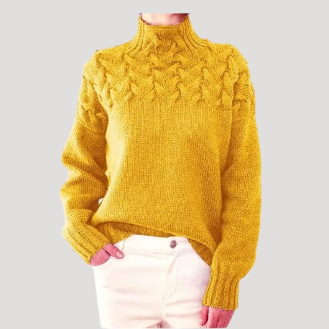 Comfortable Cable Knit Sweater for Women with High Neck Long Sleeve Relaxed Oversized Casual Style