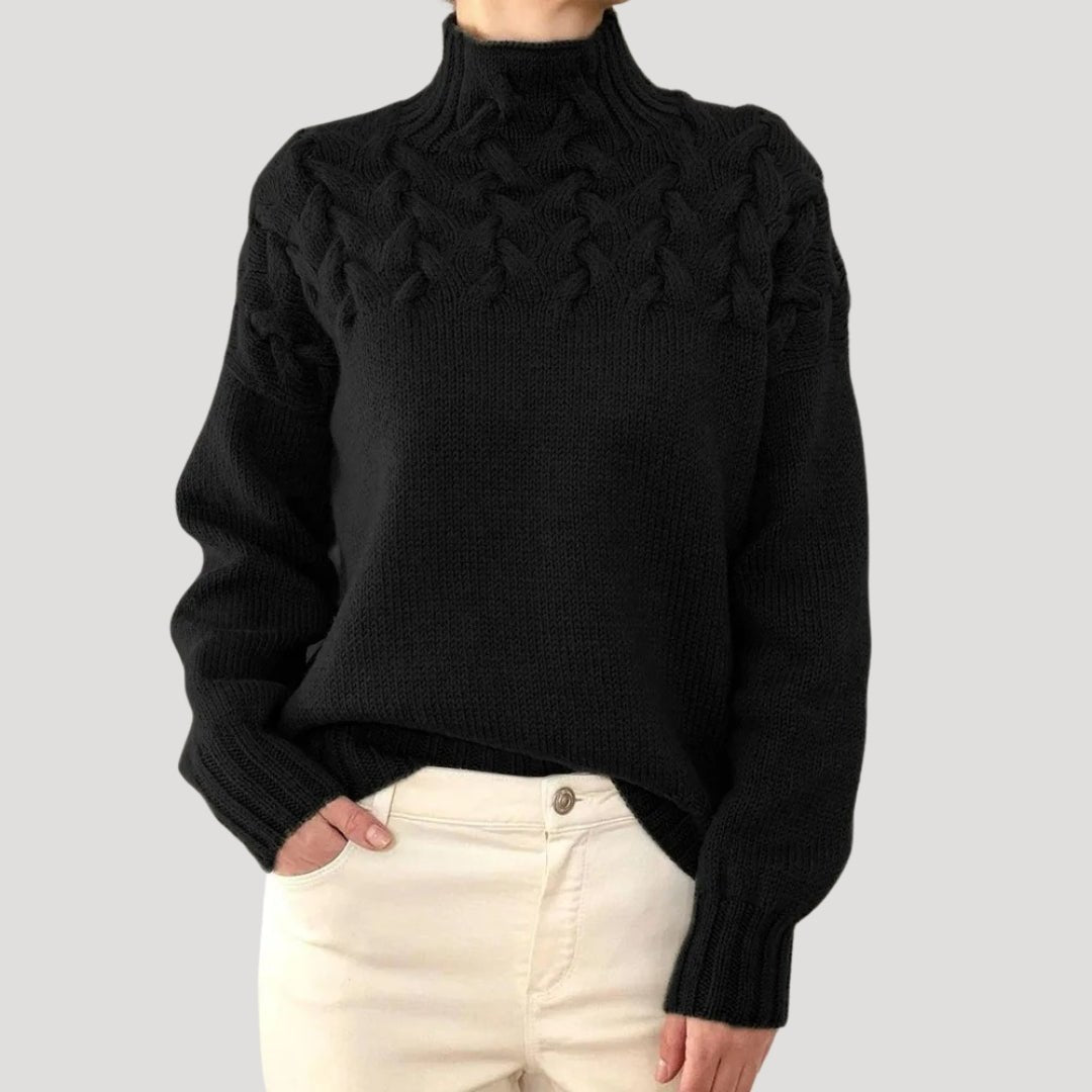 Comfortable Cable Knit Sweater for Women with High Neck Long Sleeve Relaxed Oversized Casual Style