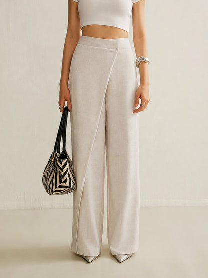 Elegant Wrap Front Wide Leg Pants for Women with High Waist Flared Leg Tailored Style