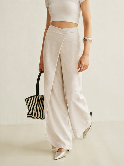 Elegant Wrap Front Wide Leg Pants for Women with High Waist Flared Leg Tailored Style