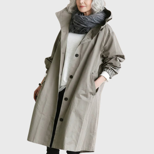 Effortless Oversized Trench Coat for Women with Hooded Long Sleeve Button Front Relaxed Style