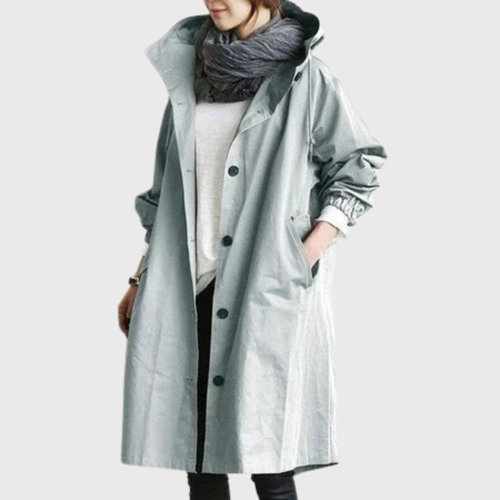 Effortless Oversized Trench Coat for Women with Hooded Long Sleeve Button Front Relaxed Style