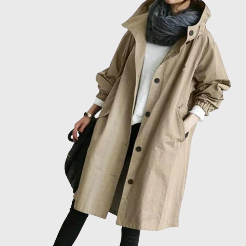 Effortless Oversized Trench Coat for Women with Hooded Long Sleeve Button Front Relaxed Style
